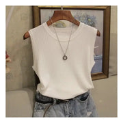 Korea Knitted Vests Women Top Lightweight Breathable High Stretch Polyester Knit For Summer Comfort