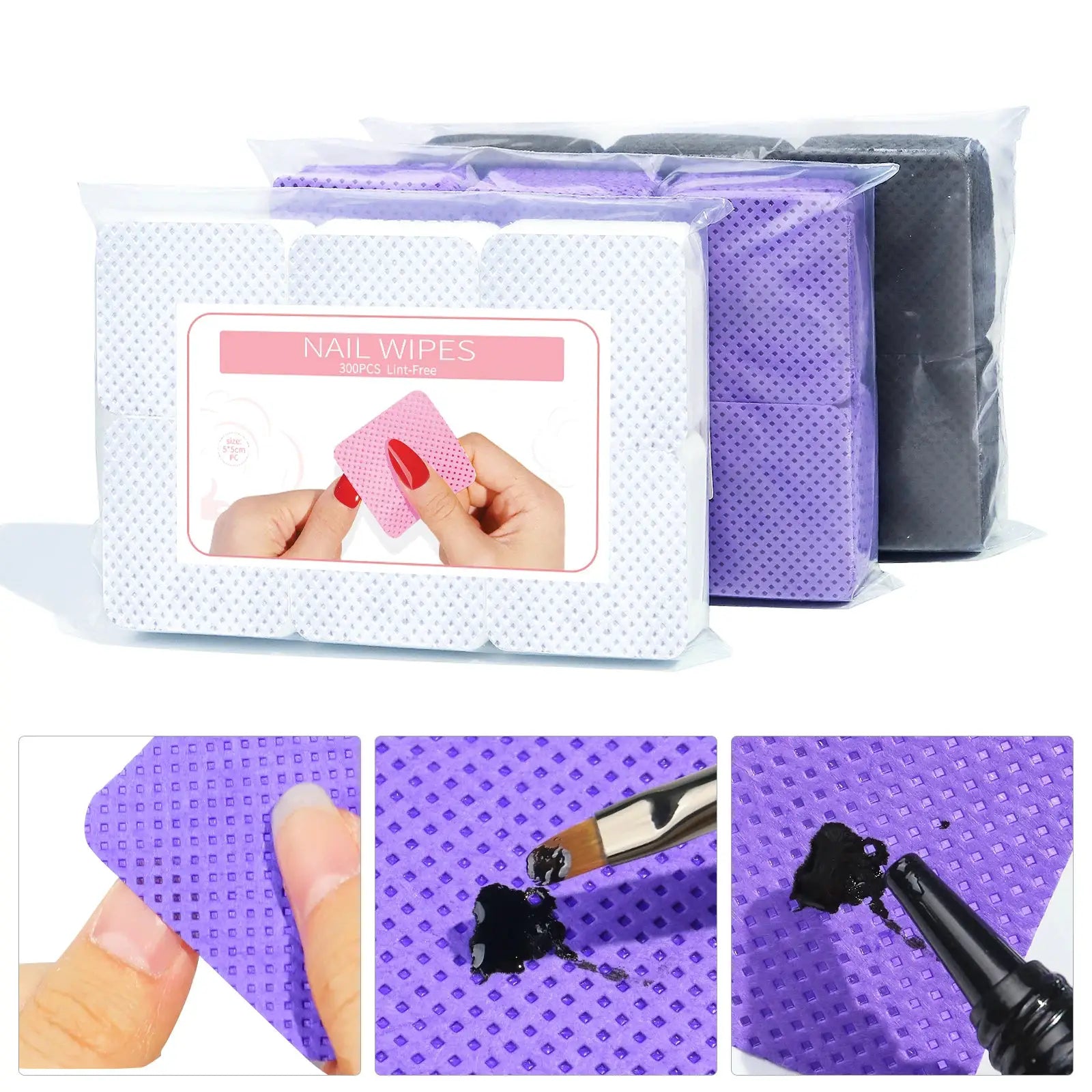 Misscheering 300pcs Lint Free Nail Polish Remover Napkins Vibrant Cotton Wipes Paper Pads For Manicure UV Gel Dust