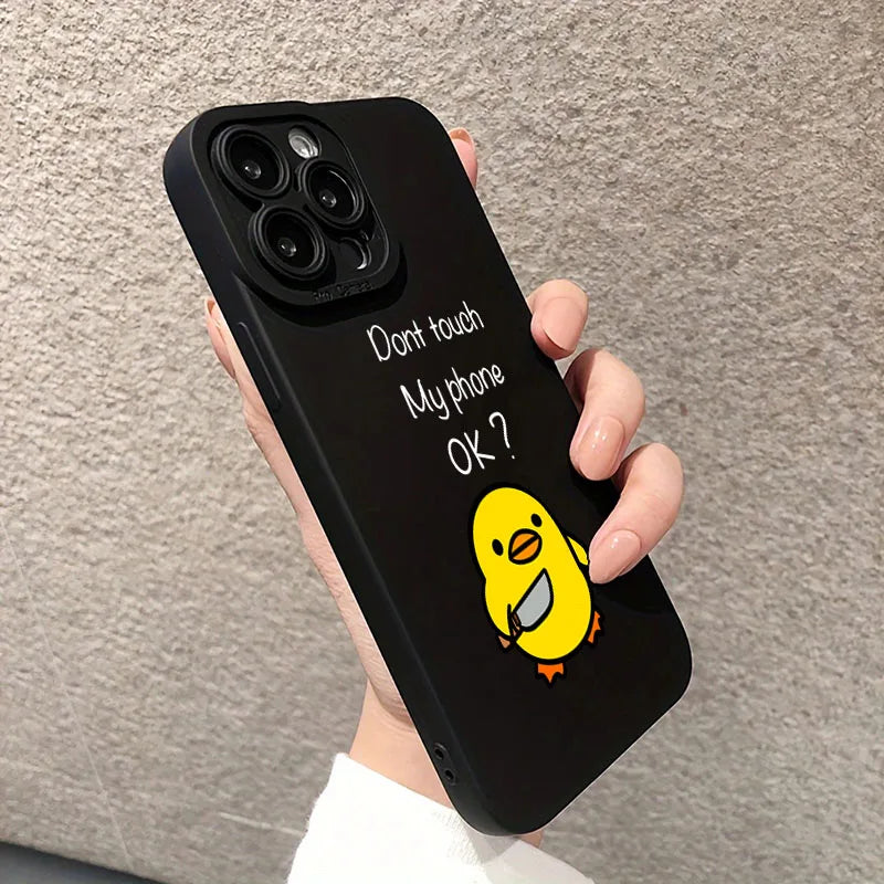 Simples Market Cute Duck silicone phone case for iPhone, black with yellow duck and Dont touch My phone OK?