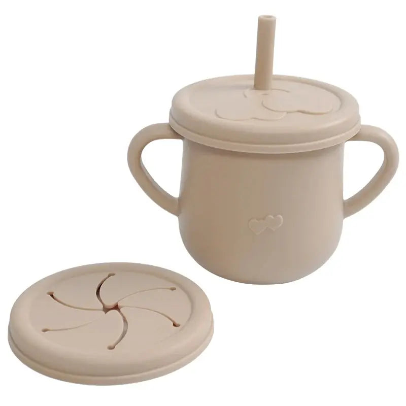 Silicone Baby Straw Cup With Handles And Lids Cute Training Sippy Cup For Toddlers Reusable Feeding Snack Cup