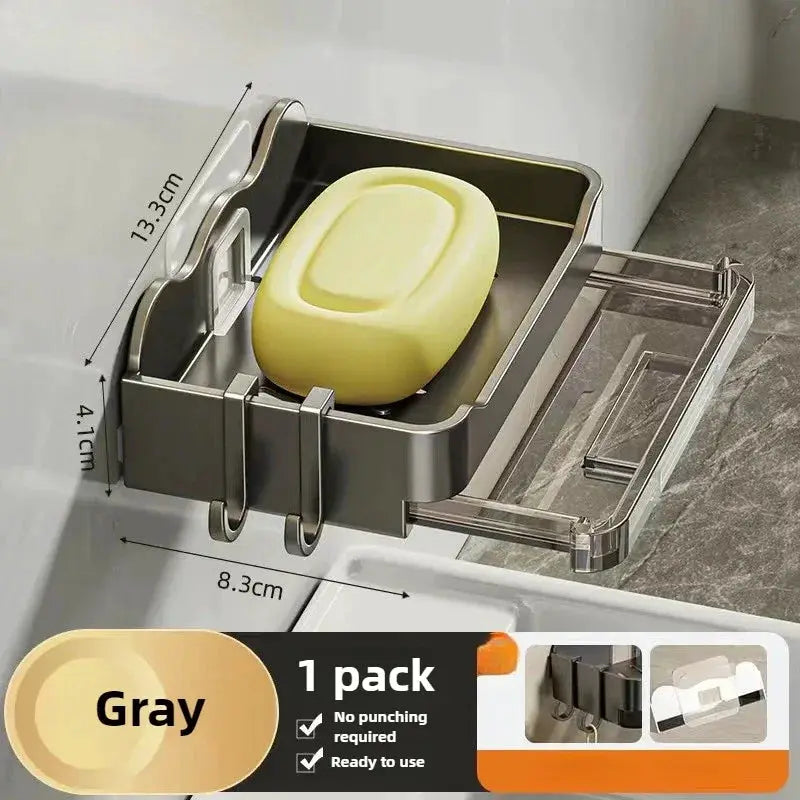 AquaNova Wall Mounted Soap And Sponge Holder With Free Punching Design Double Drainage For Quick Drying