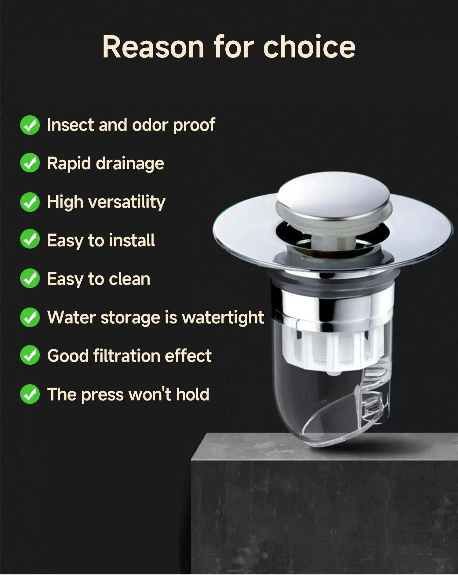 Simples Market universal basin pop-up drain filter with chrome finish, sink hair catcher