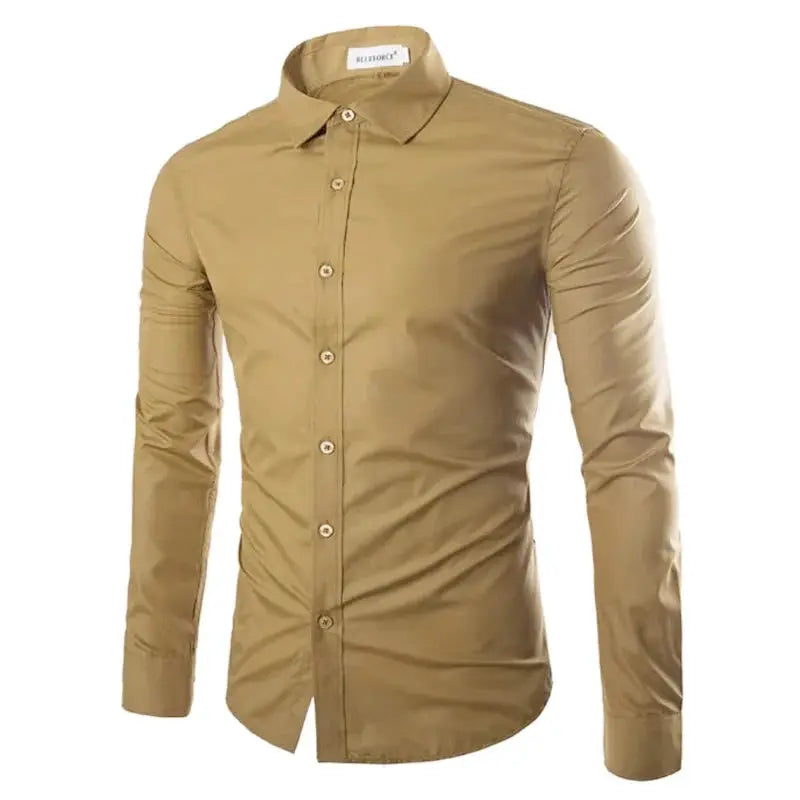 Men's beige solid-color long-sleeve shirt, casual button-down by Simples Market