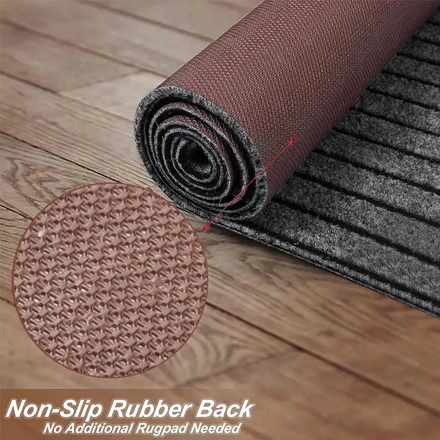 Simples Market burgundy striped polyester kitchen floor mat with non-slip rubber back