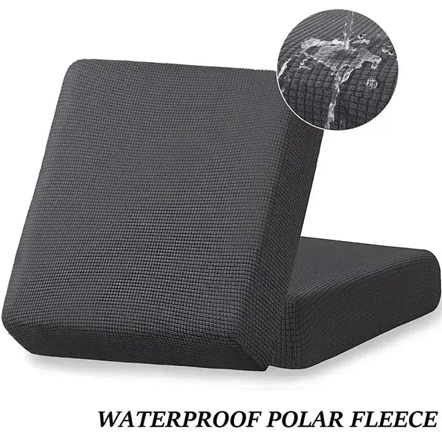 Simples Market waterproof sofa seat cushion cover in dark gray jacquard polar fleece with elastic fit.