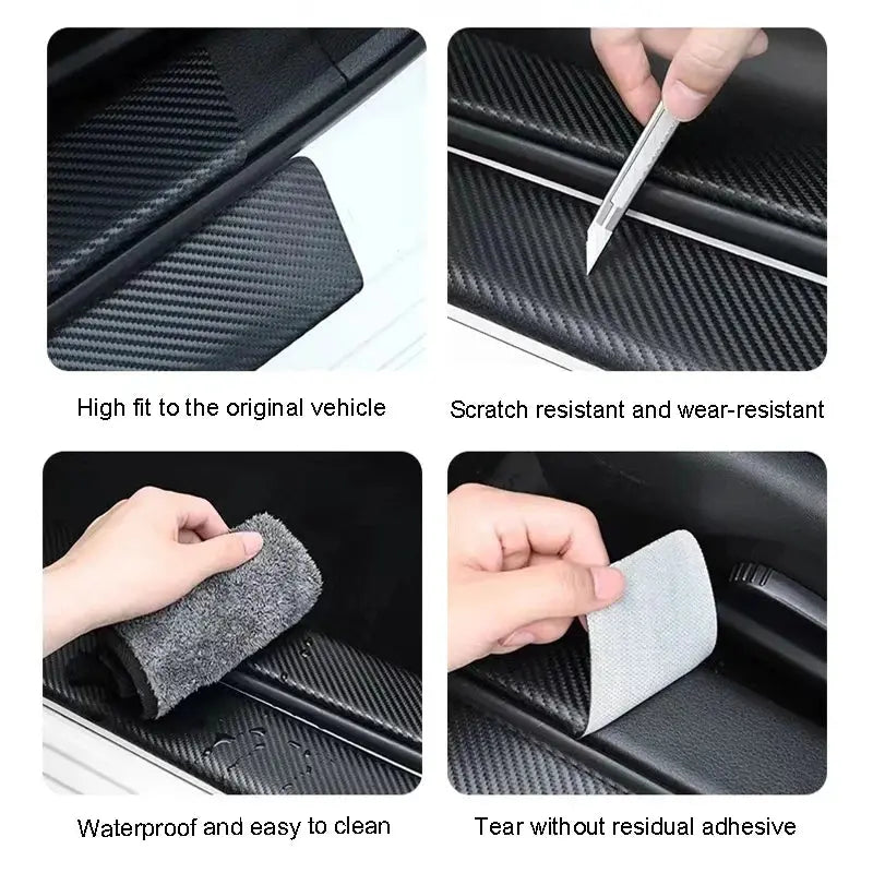 Car door sill protector with carbon fiber look; waterproof, scratch-resistant adhesive decals for Peugeot models