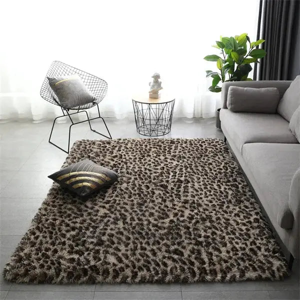 Premium Fluffy Area Rug leopard print shag carpet, extra soft living room rug