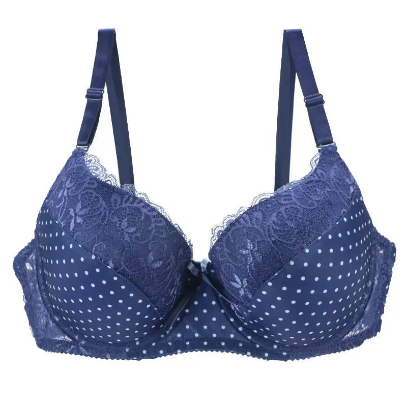 Navy blue lace polka-dot push-up bra from Simples Market