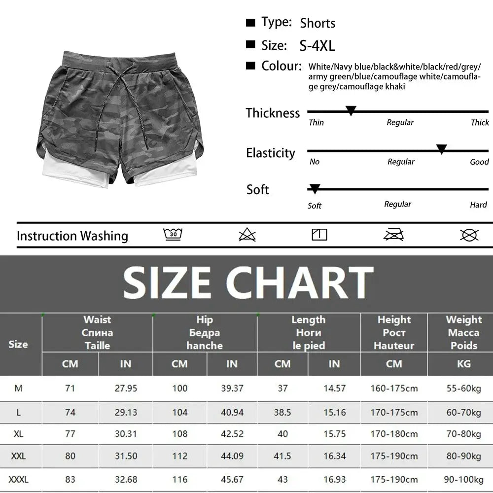 Men's double-layer 2-in-1 quick-dry breathable camo shorts with white inner lining