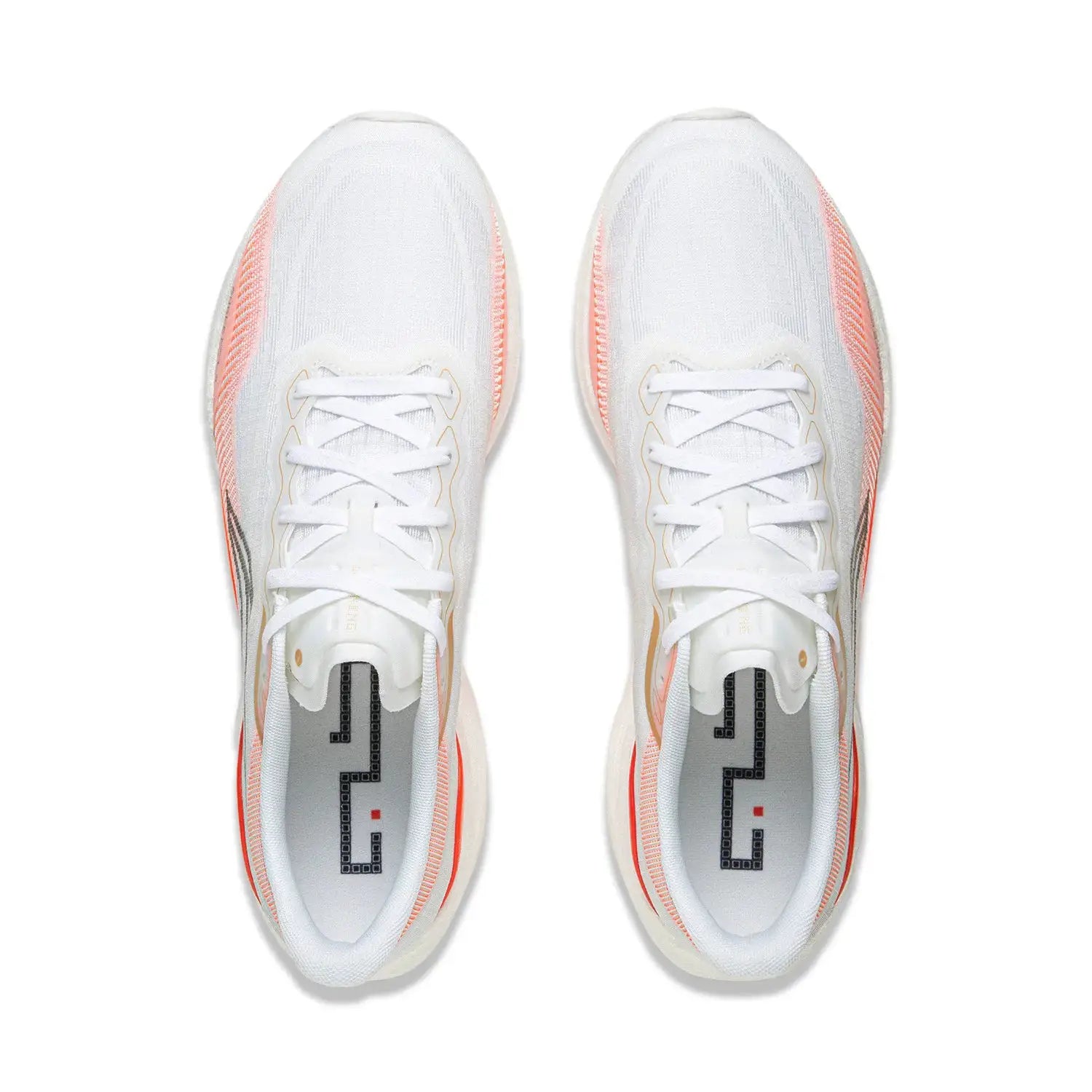 Li-Ning men's SUPER LIGHT 22 running shoes, white with peach accents, pair, top-down view
