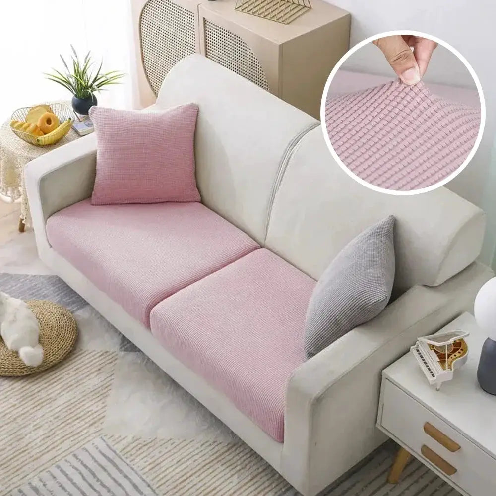 Two-piece pink jacquard polar-fleece sofa cover for couch seats, stretch removable protector by Simples Market