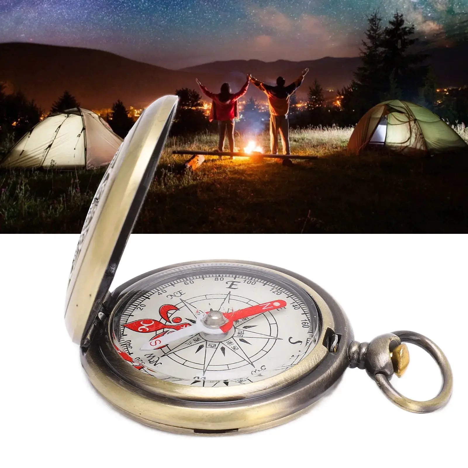 Compass by Simples Market, brass gold pocket navigation tool with waterproof design for outdoor camping