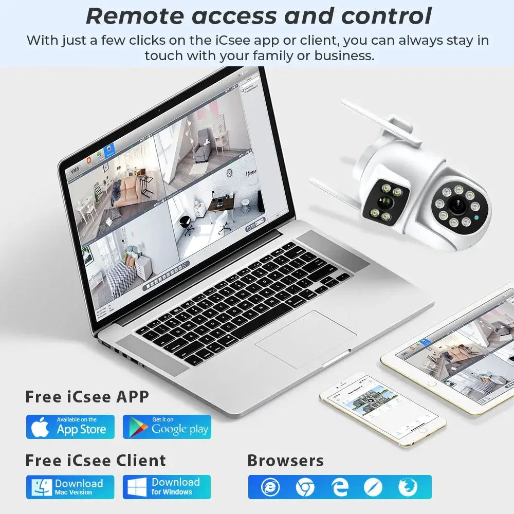 BESDER 4K 8MP Wifi PTZ outdoor IP camera with dual lenses and iCSee app