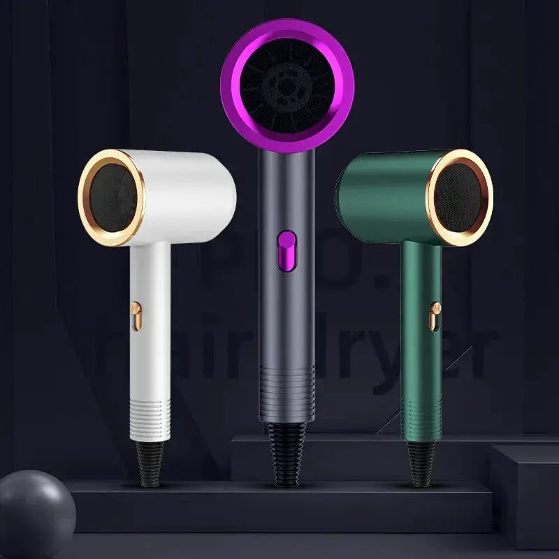 Simples Market hair dryer set: three high-speed, ultra-silent dryers in white, gray, and green.