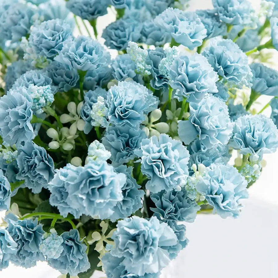 Simples Market blue carnation bouquet with 15 artificial flower heads for wedding arch garland and home floral decor