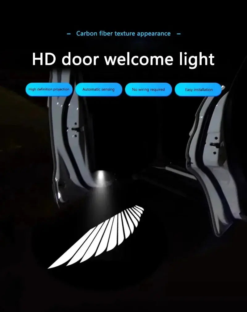 Wireless HD laser car door projector set with battery-powered LED welcome lights (2/4pcs)