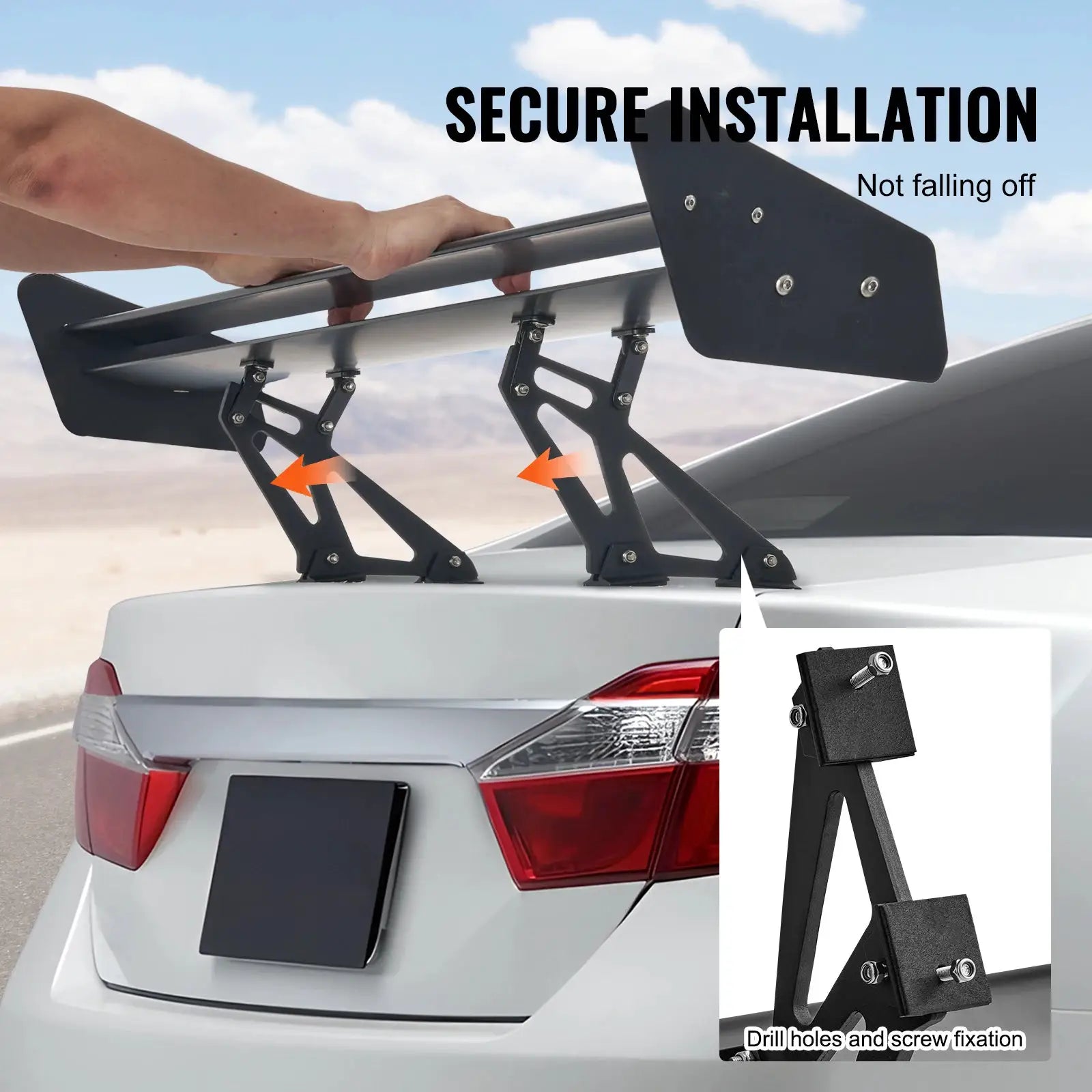 Car spoiler SucceBuy GT Wing, 53.1in universal double-deck racing spoiler, black by Simples Market