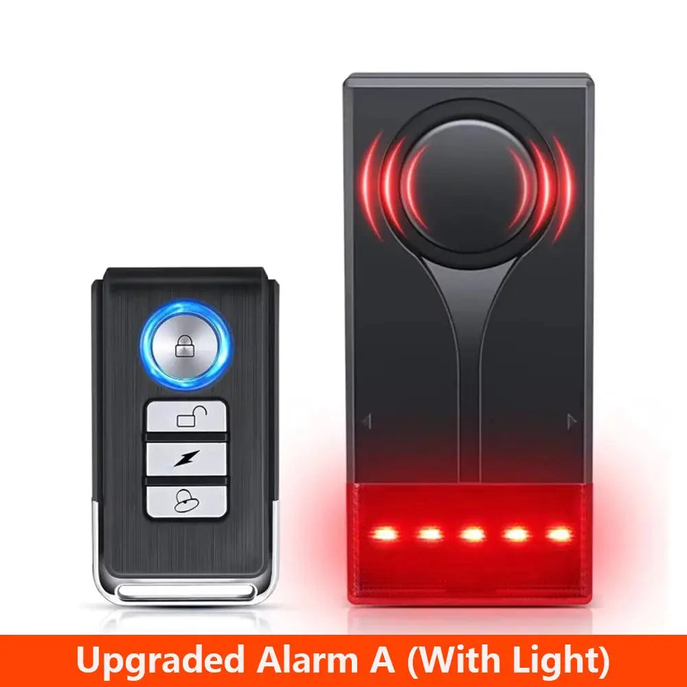 Awapow wireless vibration alarm system for bikes; 2-piece set with blue-lit remote and red-LED main unit