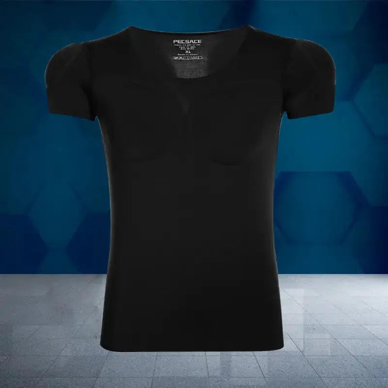 Men body shaper undershirt with invisible muscle pads, black, Simples Market