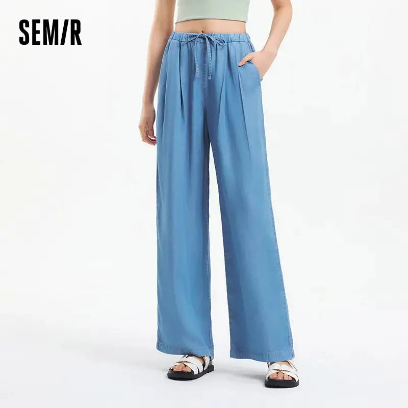 Semir Elastic Waist Denim Pants Women Draped Fit Wide Leg Trousers