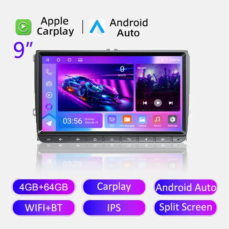 Simples Market 2Din Android car stereo 9-inch IPS touchscreen with CarPlay Android Auto Wi-Fi Bluetooth 4GB+64GB