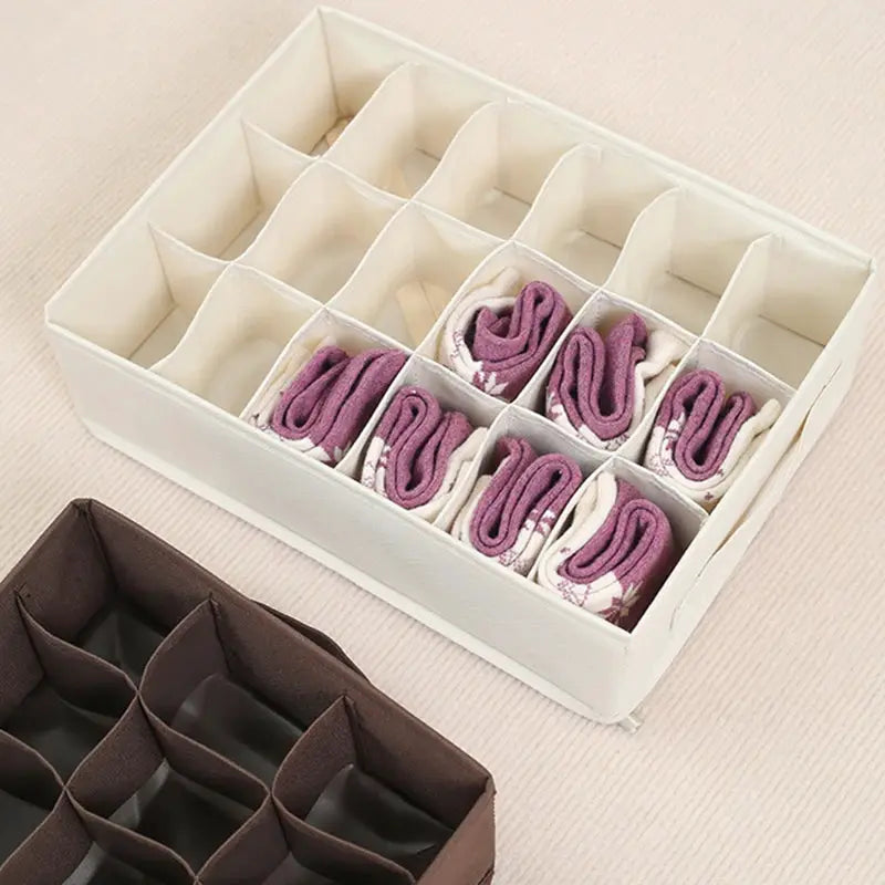 Socks underwear organizer storage box in white fabric with 12 divided compartments