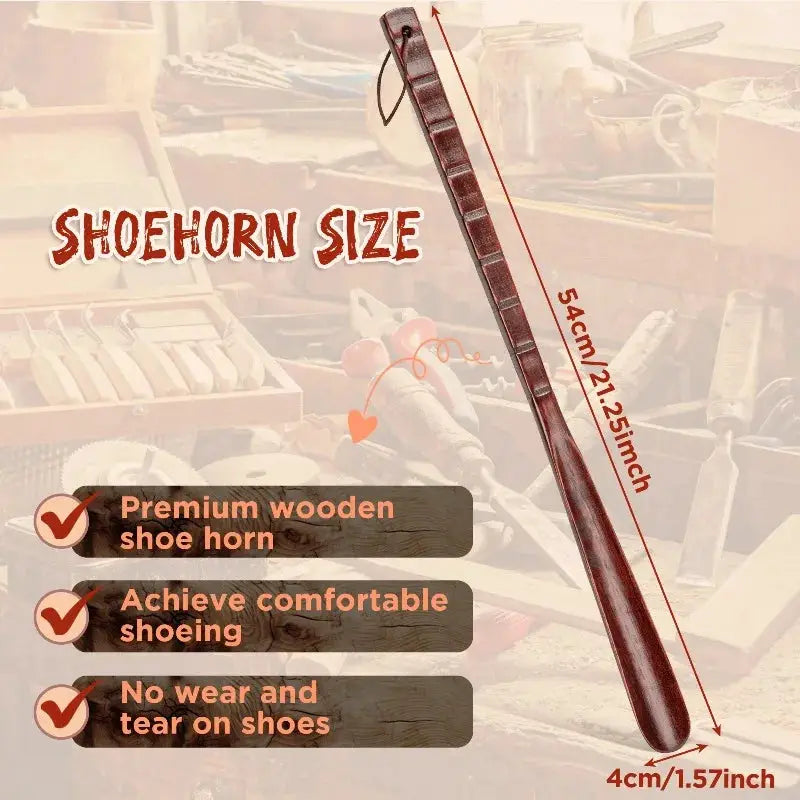 Wooden shoe horn by Simples Market with a long 54 cm beech wood handle