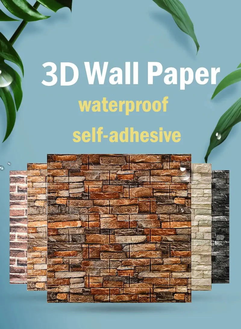 Simples Market 3D brick wallpaper set of four sheets, waterproof self-adhesive PVC in brown tones for kitchen