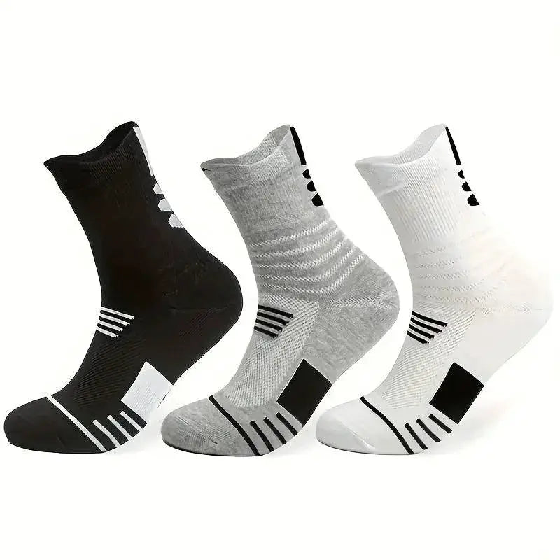 3 Pairs Men's Comfort Fit Cushion Performance Athletic Crew Socks For Outdoor Sports And Everyday Wear