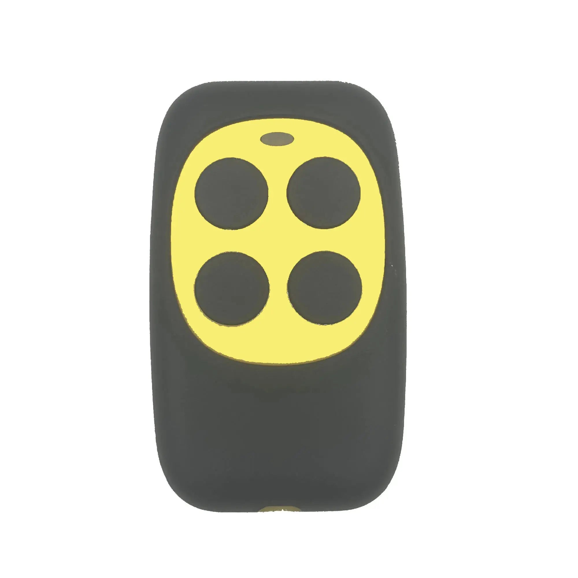 Remote control key fob, black body with yellow 4-button panel for 433MHz RF garage/home use