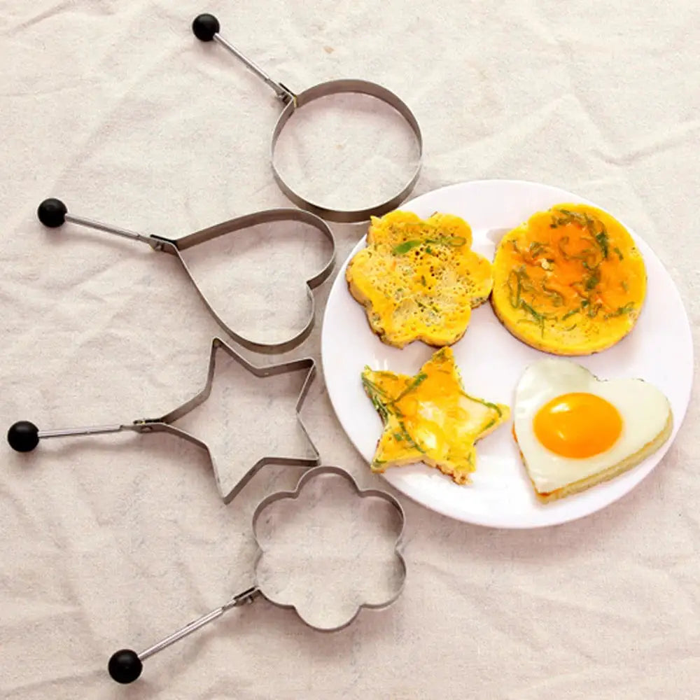 Five Piece Stainless Steel Egg Ring Molds Set With Handle Nonstick Pancake Omelette Mold For Griddle Kitchen