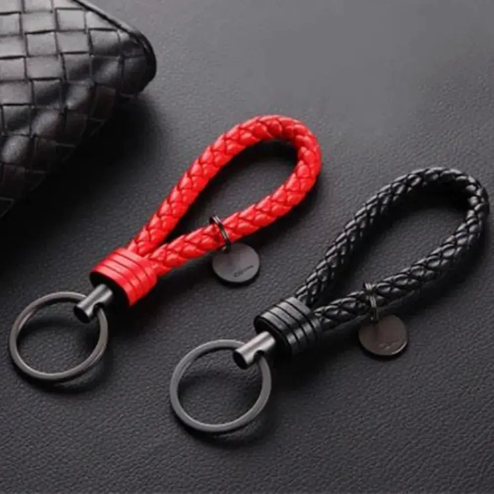 2 Piece PU Leather Braided Woven Rope Keychains Set For Bag Pendants And Key Rings Men Women Gift Jewelry
