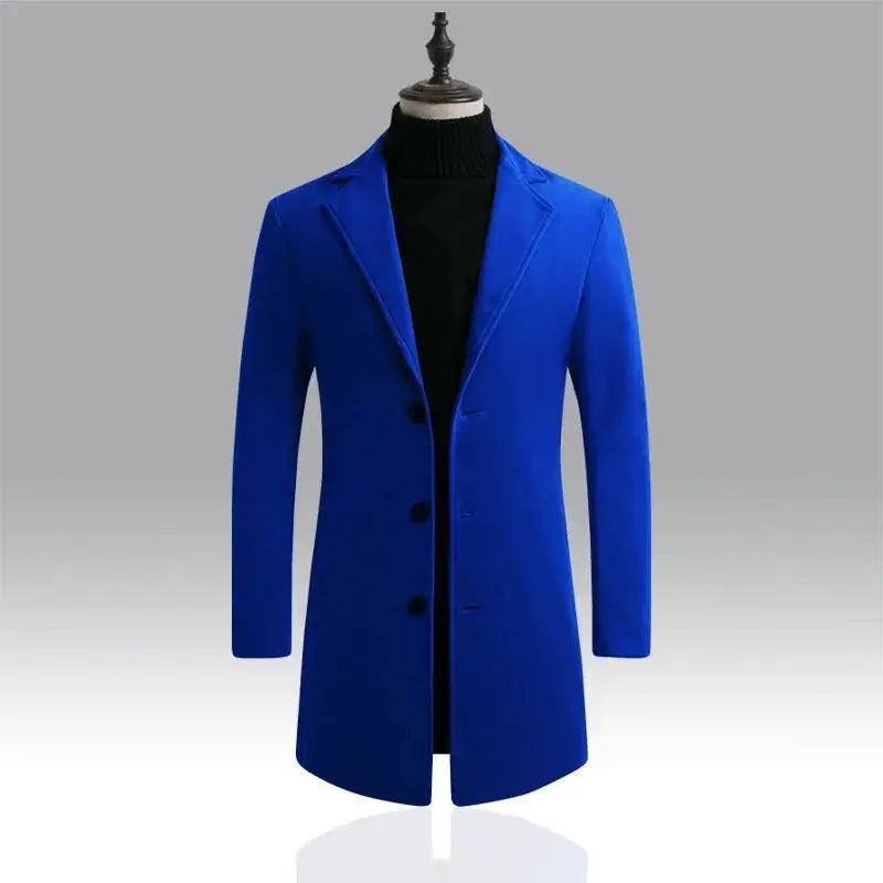 Men's blue wool-blend long coat by Simples Market, casual business style