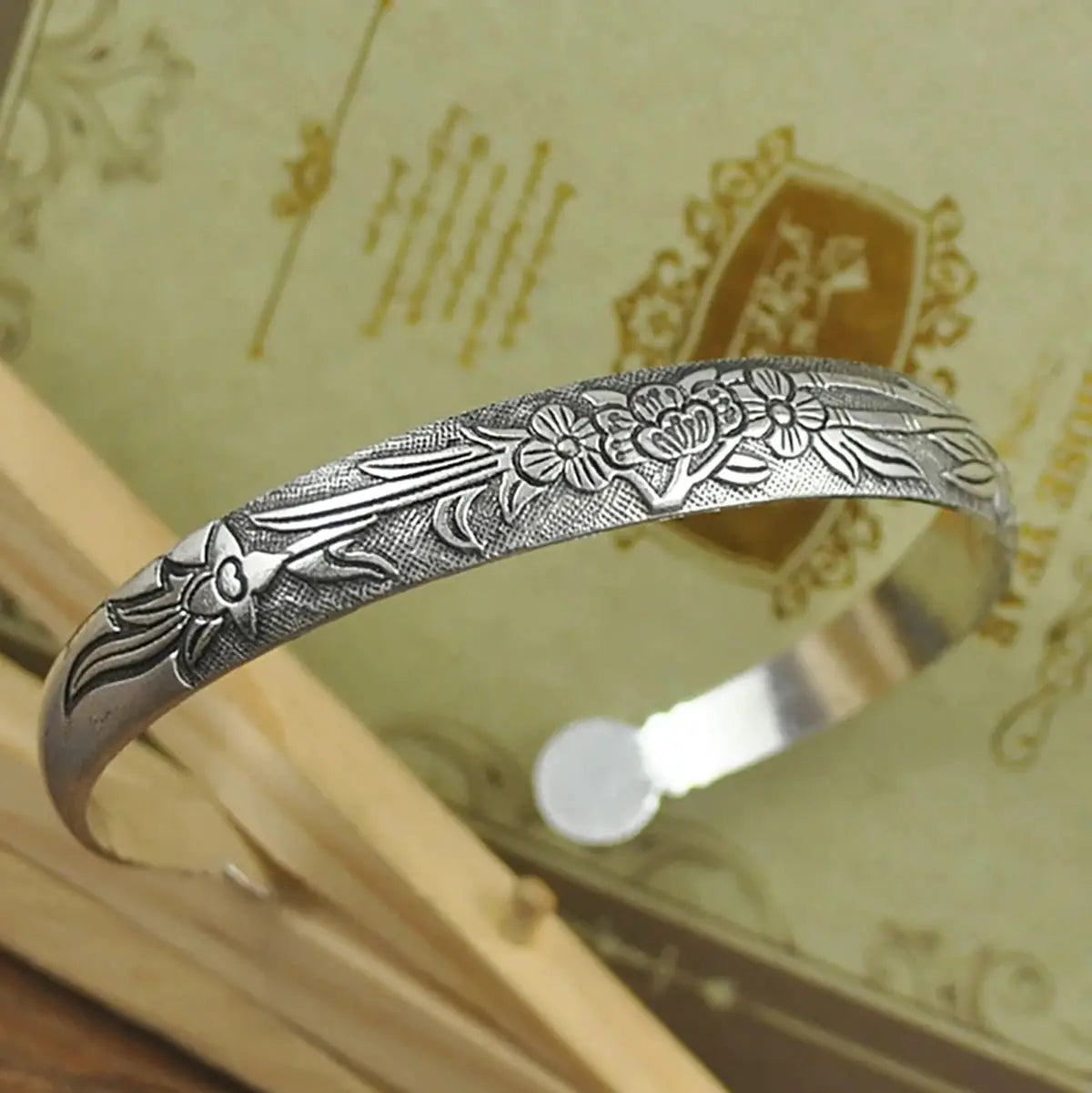 New Retro Tibetan Silver Cuff Bracelets With Carved Fish Elephant And Flower Motifs Vintage Gypsy Jewelry For Women