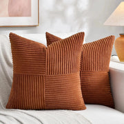 Rust corduroy patchwork decorative throw pillow covers, set of 2, 18x18 for couch