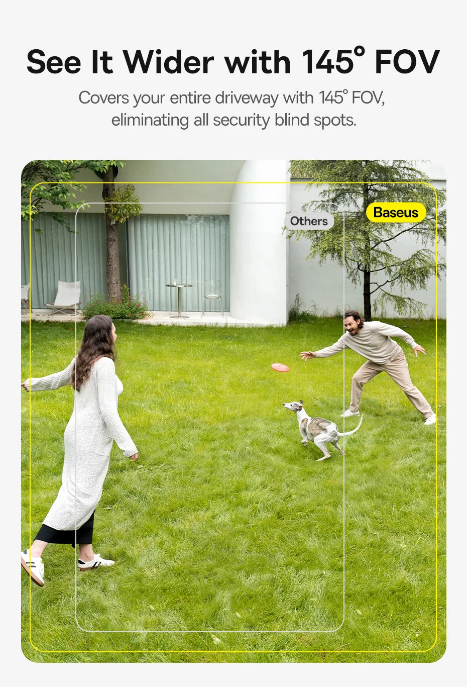 Baseus Security S1 outdoor camera 145-degree FOV comparison in a backyard