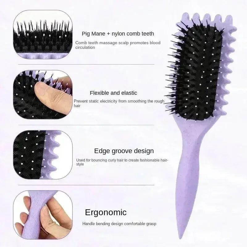 Simples Market Curly Hair Styling Brush, purple ergonomic tangle-free detangling comb with nylon teeth