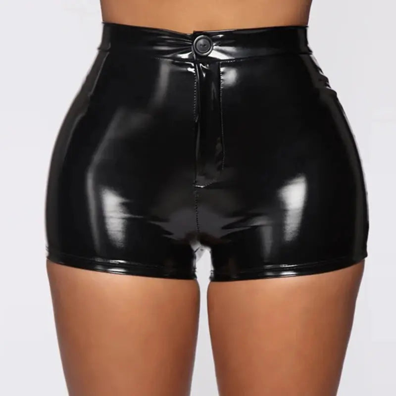 LuxeNight High Waist PU Leather Shorts For Women With Button Fly Black Slim Fit For Nightlife And Summer Style