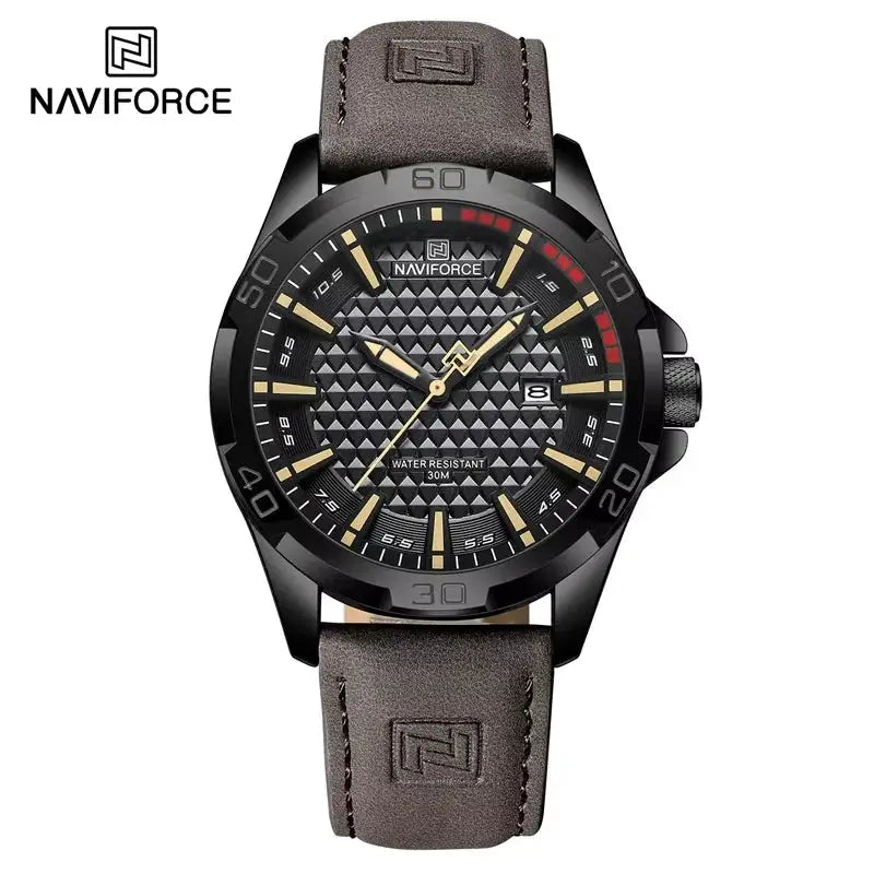 Naviforce Men Quartz Watch With Leather Strap Casual Sport Timepiece Water Resistant For Everyday Wear