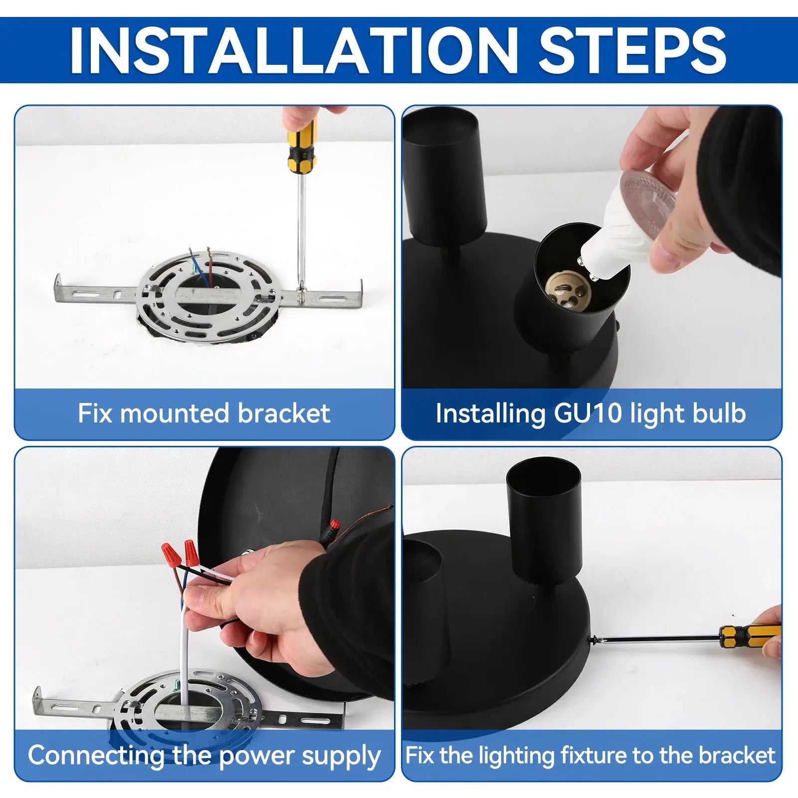 GU10 LED spotlight ceiling light by Simples Market, black finish with adjustable lamp and replaceable bulb