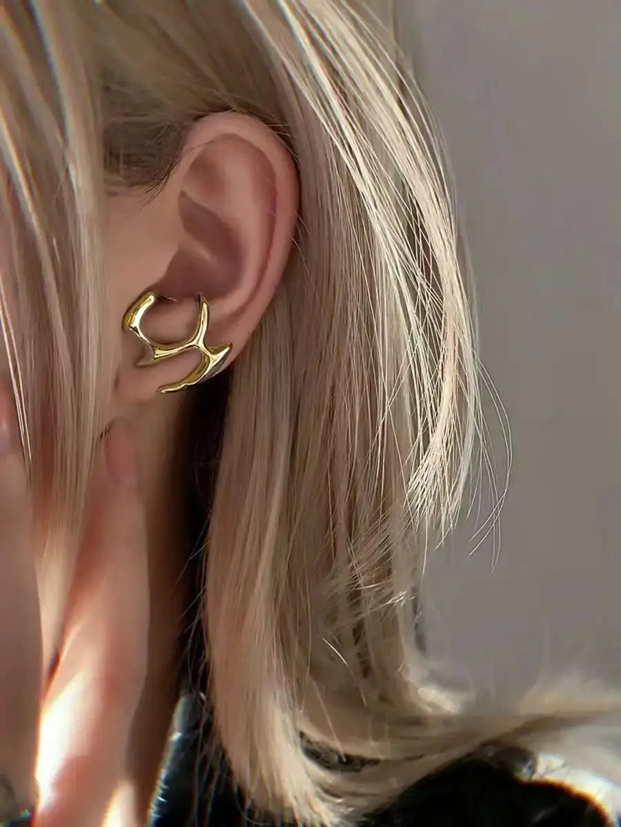 Abstract Sculptural Ear Cuff In Polished Stainless Steel For Women Punk Inspired Statement Accessory