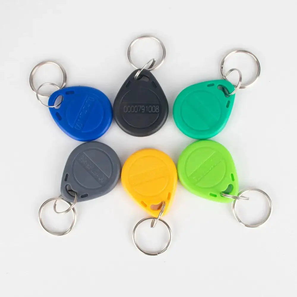 EM4100 125KHz RFID keyfob set with key rings in blue, black, green, gray, yellow and lime (6-pack)