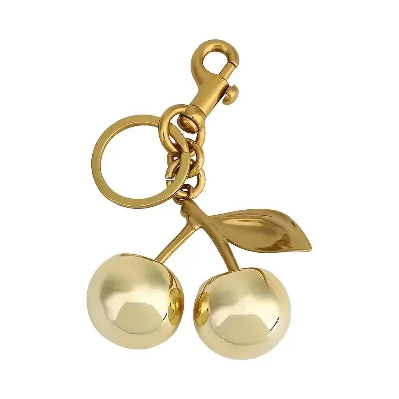 Golden Cherry Keychain Charm With Shiny Resin And Zinc Alloy Metal Bag Accessory For Women Gift Idea