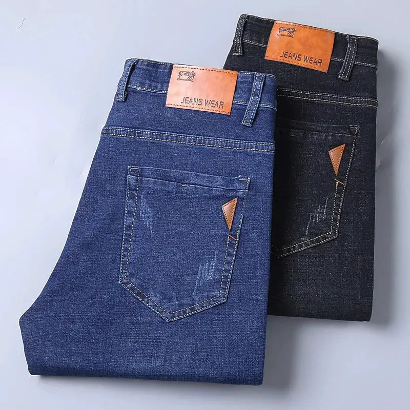 Men Straight Jeans Slim Fit Stretch Denim Trousers Business Casual