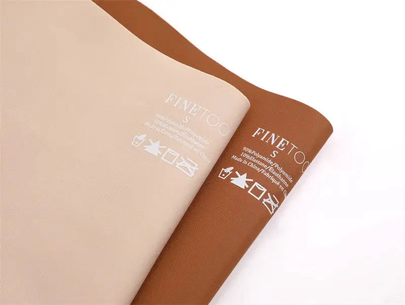 Seamless high-waist panties in beige and brown ice-silk fabric with FINETOO label; breathable shapewear briefs.