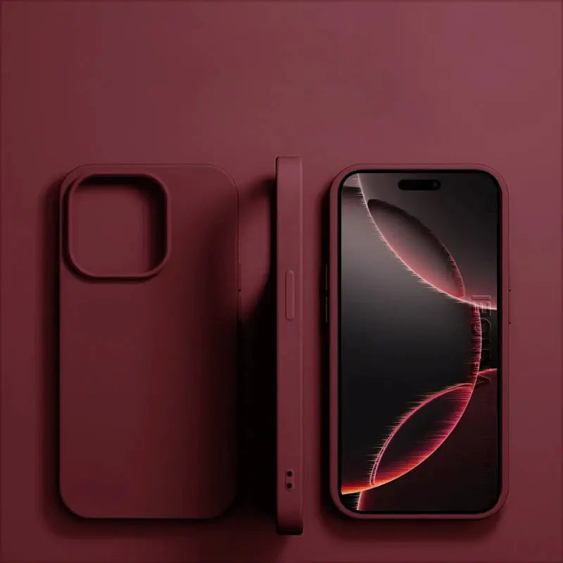 Original liquid silicone iPhone case in burgundy with camera cutout and slim protective back cover