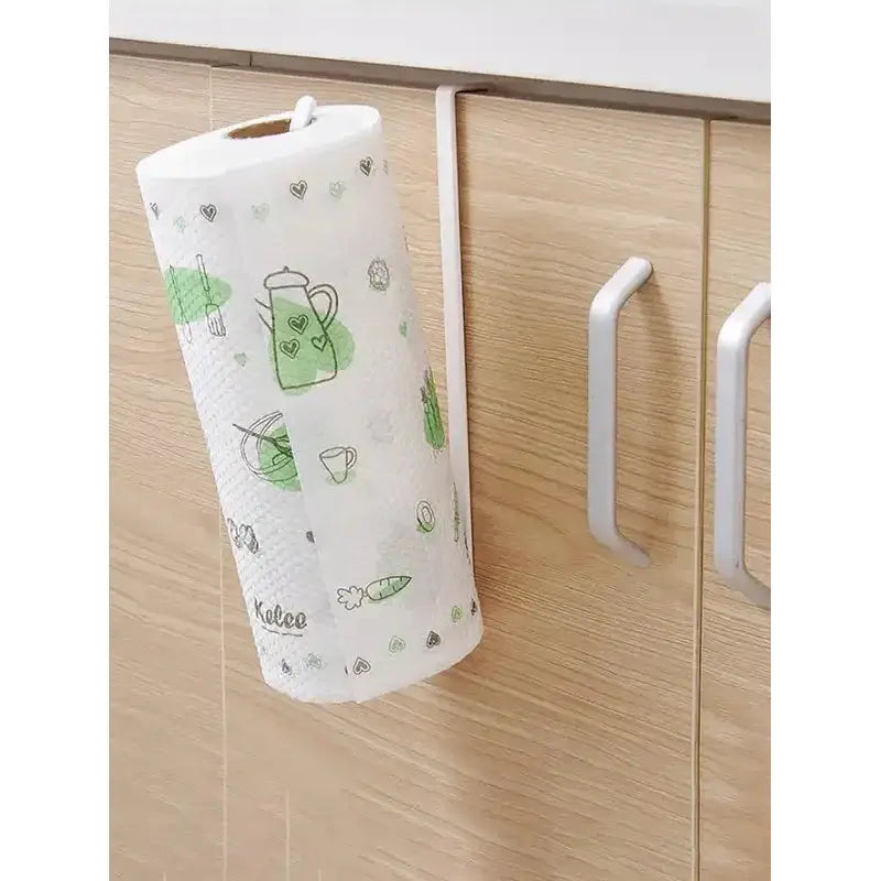 Simples Market white hanging paper towel holder with green print, mounts on cabinet
