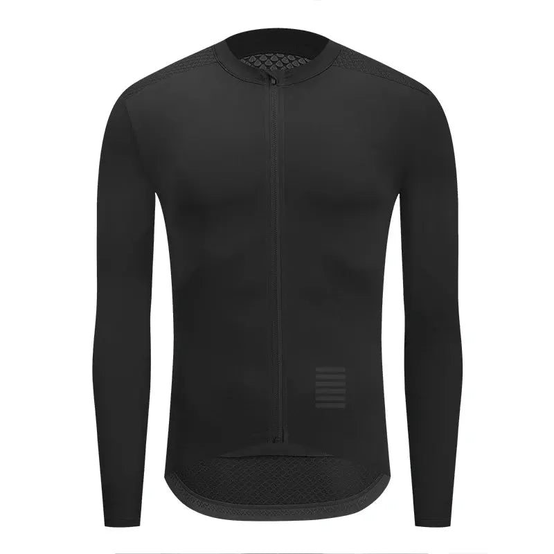 Men's black long-sleeve cycling jersey with full-front zipper