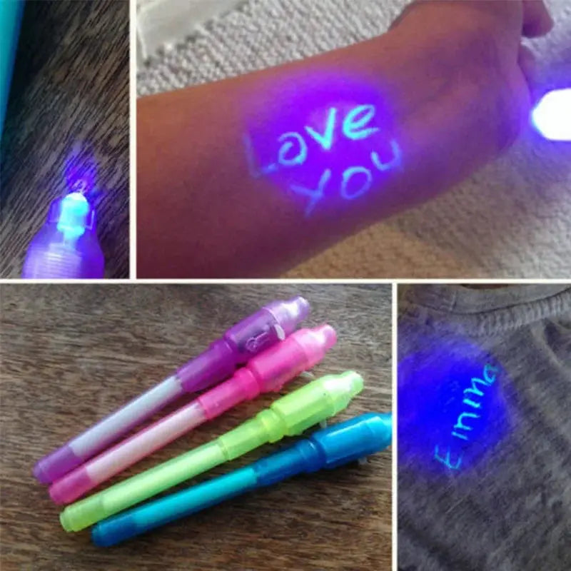 Luminous Light Pen Magic Purple 2 in 1 UV Black Light Drawing Pen with Invisible Ink for Kids Education Toy