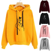 SeoulStyle Autumn Fleece Hoodie Cozy Korean Fashion Sweatshirt For Women With Finger Heart Graphic And Pockets